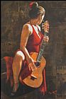 Famous Guitar Paintings - Sexy Flamenca Guitar Flamenco Dancer David Silvah